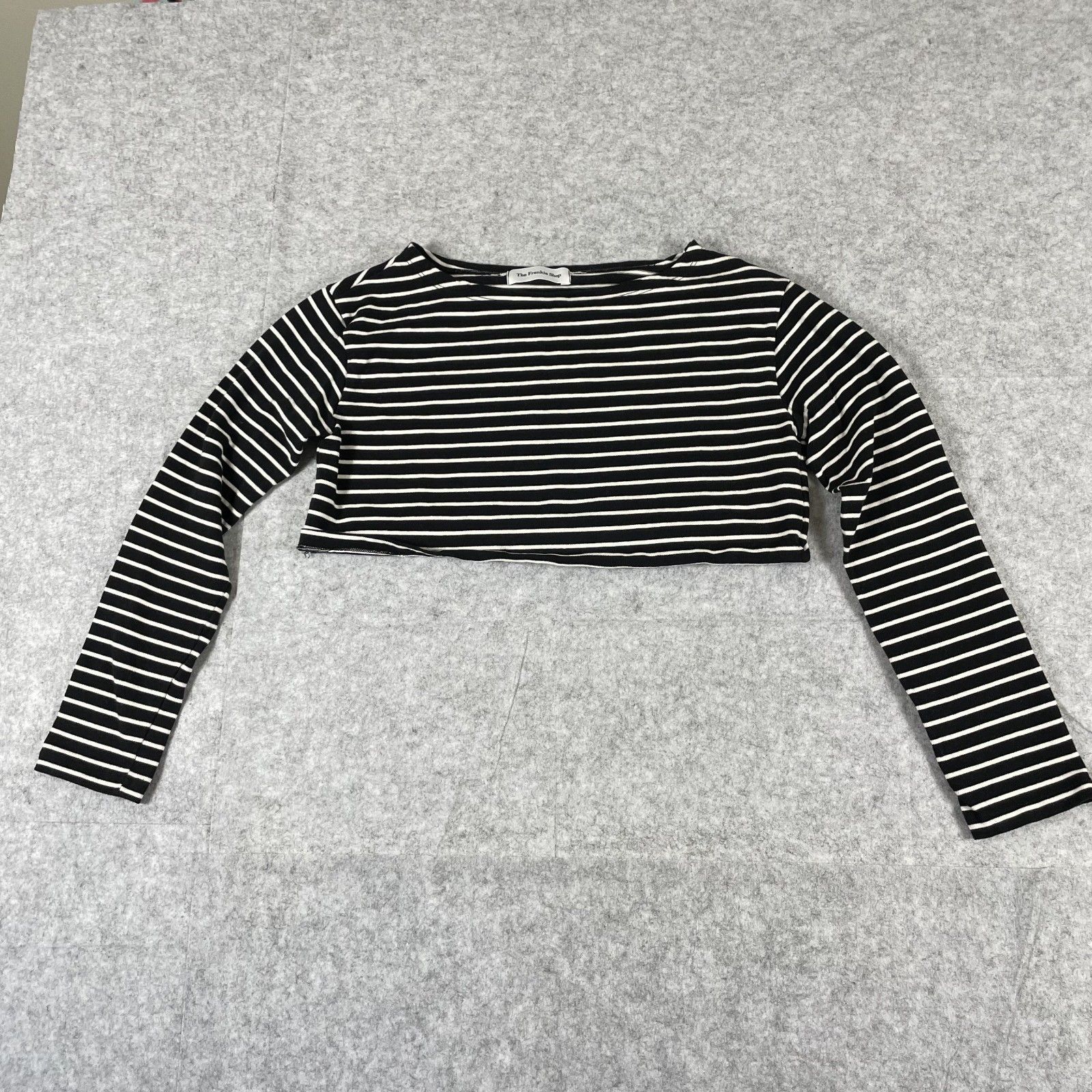 The Frankie Shop Black White Striped Ls Crop Top Shirt Women's Xs/S 100% Cotton